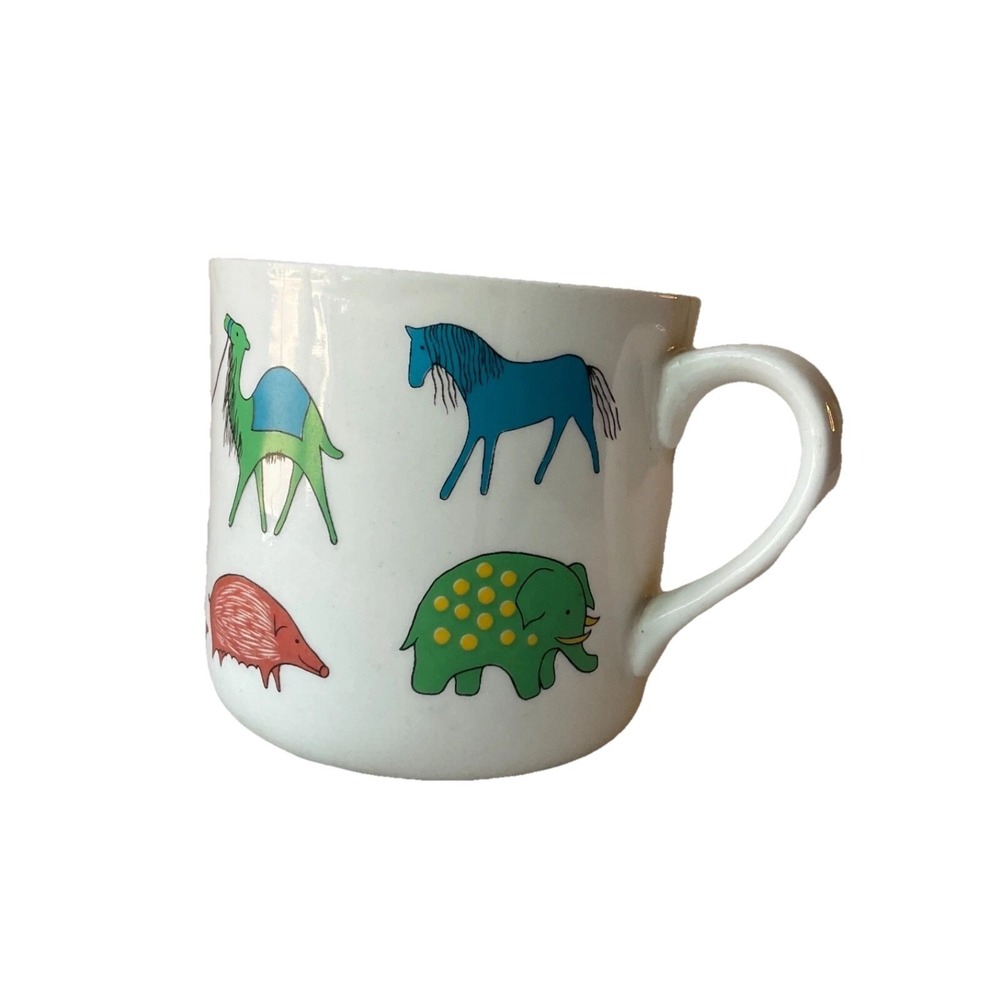 Arabia of Finland Vtg Child's Cup Mug MCM Animals Noahs Ark Camel Lion Giraffe